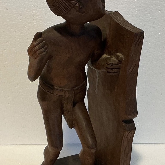 Hand Carved Bookend Wood Native IGOROT Philippines Hunter 12” Figurine - Picture 2 of 8